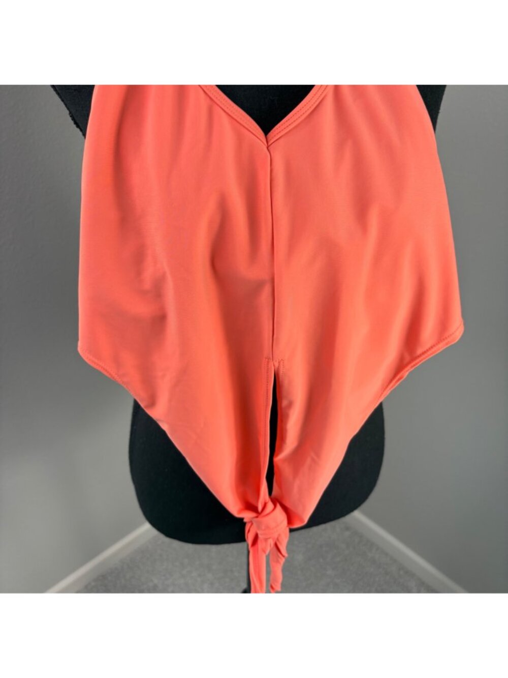 Kortni Jeane Halter Swimsuit Bikini Top only Small Tie Front Orange New Tags - Picture 4 of 7
